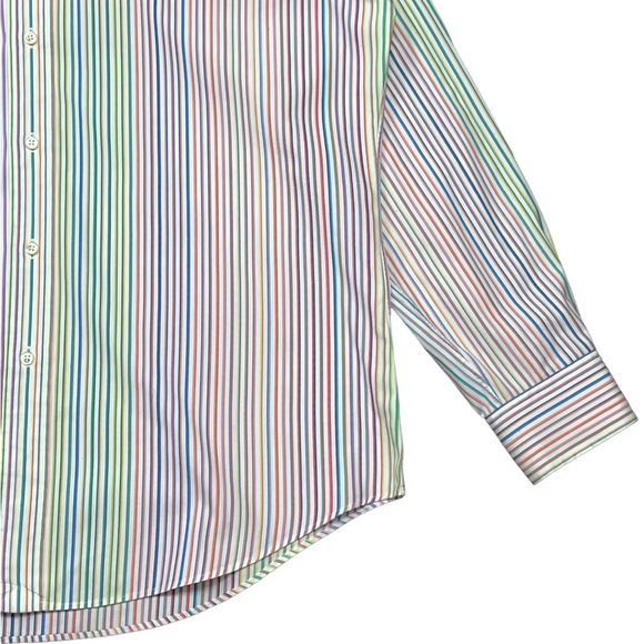 RARE Polo Ralph Lauren Rainbow / Multi Colored Striped Dress Shirt EUC sz LARGE - Picture 7 of 8
